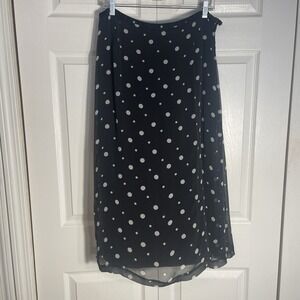 Vintage Talbots Pure Silk Women Size 16 Black Polka Dot Y2K Sheer Lined Midi